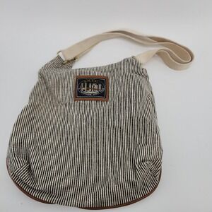 Sarné SNYC Cotton Canvas‎ Crossbody Bag Black White Ticking Stripe Messenger Bag